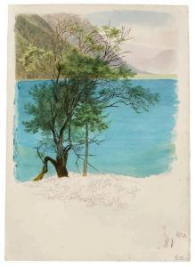 de BOURDON HUMMEL Carl 1700-1800,Zwei Bäume an einem Gebirgssee,Villa Grisebach DE 2015-06-03