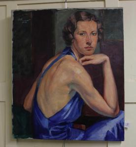 de BOUVARD Hugues,portrait of a lady wearing a blue gown looking ove,1936,Henry Adams 2024-01-25