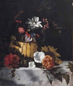 de BRAY Dirck 1640-1690,A basket of flowers on a marble ledge,1665,Christie's GB 2016-04-14