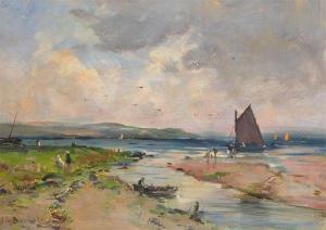 de breanski J 1800-1800,Figures and boats on an estuary,Woolley & Wallis GB 2010-03-24