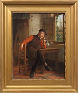 de BRUYCKER Frans Ant., François 1816-1882,Pfeife rauchender junger Mann in einem Stubenint,Schloss 2018-09-01