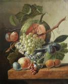 DE BRUYN JOHANNES CORNELIS,Stilleven met watermeloen, druiven en abrikozen,Venduehuis 2022-10-11