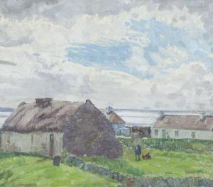 de BURCA Michael 1913-1985,A Connemara Coastal Village with Woman Feeding Hens,Adams IE 2016-03-23