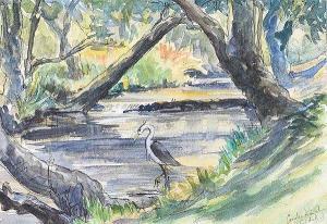 DE BURGH Coralie 1900-1900,CRANE BY THE WATER'S EDGE,Ross's Auctioneers and values IE 2018-08-08