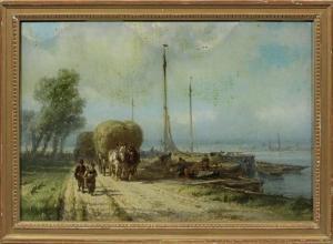 de BYLANDT Alfred Edouard 1829-1890,Flussufer mit Schiffsanleger,1877,Schloss DE 2020-12-05