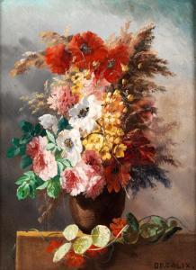 DE CALIX 1800-1800,SOMMERBLUMENSTRAUSS IN BRAUNER TONVASE,Hampel DE 2012-06-20