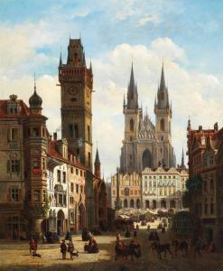 de CAUWER Emile Pierre J. 1828-1873,A View of the Old Town of Prague with the,1862,Palais Dorotheum 2023-05-02