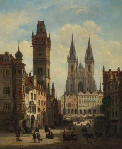 de CAUWER Emile Pierre J.,Ansicht vom alten Prag mit der Kirche der Jungfrau,1862,Schuler 2022-09-21
