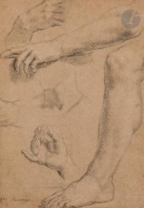 de CHAMPAIGNE Jean Baptiste 1631-1681,Étude de mains, d\’une jambe et d\’un bras,Ader FR 2023-03-23