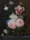 de CHAMPAIGNE Jean Baptiste 1631-1681,Bouquet of flowers in a glass vase with butter,Galerie Koller 2017-09-22