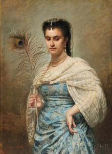 de CHATILLON Zoé Laure 1826-1908,Woman with a Peacock Feather,Skinner US 2016-01-22