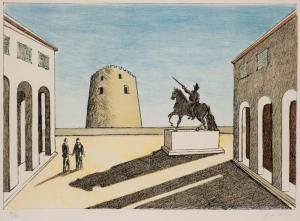 DE CHIRICO Giorgio 1888-1978,Piazza Italia con statua equestre,1990,Venduehuis NL 2024-04-25