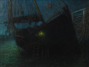 DE CLERCK JAN 1881-1962,Vue nocturne du port,Brussels Art Auction BE 2021-06-29