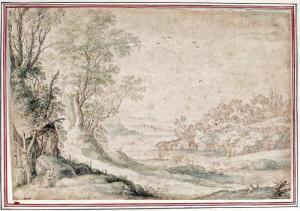 de COCK Maerten 1578-1661,Ermite en prière dans un large paysage fluvial val,Henri Godts 2014-03-18