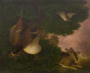 de COCQ Cornelis,A woodland still life with hare, pheasant and snip,1883,Galerie Koller 2022-09-23