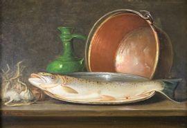 de COCQUEREL Jules J. Olivier,Nature morte au poisson et cuivre,Saint Germain en Laye encheres-F. Laurent 2021-02-27