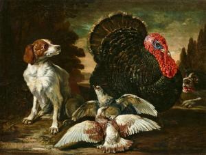 de CONINCK David Romelaer,A Turkey, Two Dogs and Two Pigeons in Front of a L,Lempertz 2021-11-20