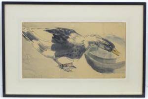DE COSTER Germaine Marguerite 1895-1992,A duck drinking from a bowl,Claydon Auctioneers 2021-08-04