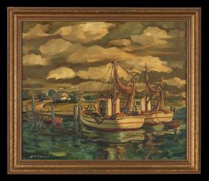 DE COUDRES LEONARD Jack 1904-1980,Harbor Scene,New Orleans Auction US 2015-10-16