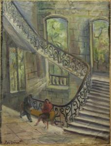 DE CROUX Ingo 1912-1997,Couple dans une cage d'escalier,Rieunier FR 2015-07-07