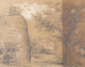 DE DARTEIN Marie Ferdinand 1838-1912,Tour avec un paysage de château,1863,Dogny Auction 2015-06-09