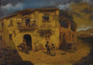 de del VALLE Juan Dios 1856,Granada Street Scene with Donkey and Chickens,Heritage US 2007-12-06