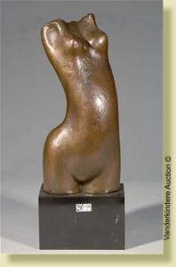 de DIJN Jeanne 1919,Torsede femme en bronze à patine brune. Signé J. D,VanDerKindere BE 2008-05-20