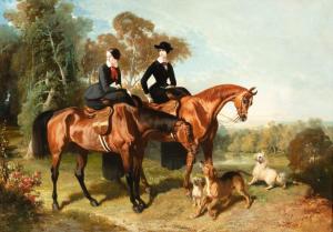 de DREUX Alfred 1810-1860,Lady Alice and Lady Blanche Egerton with three dog,Sotheby's GB 2023-12-13