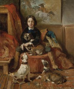 de DREUX Alfred 1810-1860,Portrait d'enfant assis avec ses chiens,1855-1858,Christie's GB 2023-12-14