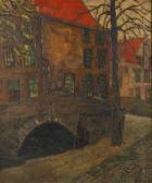 DE FABRES J,Herbstliche Stadtansicht dämmrige Straßenszene,1910,Mehlis DE 2016-11-17