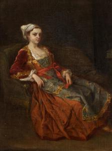 de FAVRAY Antoine 1706-1798,Portrait of a lady in Turkish dress seated in an a,Sotheby's 2020-04-08