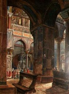 DE FONTAINEAU Adolphe Barrigue 1803-1879,Views of Romanesque church interiors,Rosebery's 2010-06-08