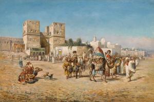 de FRANCESCHI Mariano 1849-1896,Caravan Departing Bab al-Nasr, Cairo,Sotheby's GB 2023-04-25