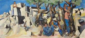 de FRANCIA Peter 1921-2012,Figures in an orchard by a village,1958,Rosebery's GB 2020-02-11