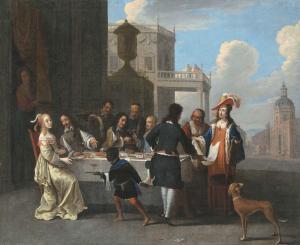 de GEFFELS Frans,Elegante Gesellschaft beim Festmahl vor dem Palast,1655-1658,Schuler 2022-09-21