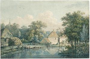 de GOEJE Pieter 1789-1859,Flusslandschaft mit Bauernkaten,1818,Galerie Bassenge DE 2014-05-30