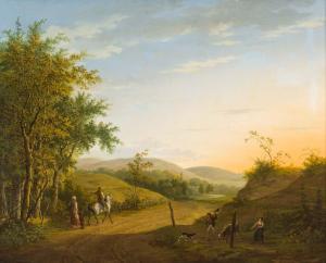 de GOEJE Pieter 1789-1859,Waldweg mit Reiter und Landvolk bei Sonnenunt,Hargesheimer Kunstauktionen 2013-03-23