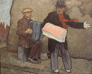 de GOEYE Michel 1900-1958,L'accordéoniste et le vendeur de journaux,Ruellan FR 2018-01-27