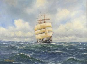 de GOOIJER Wim Mast 1942,Three mast clipper ship in rough seas,Ewbank Auctions GB 2016-03-16