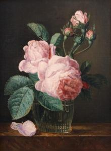 de GOUSSAINCOURT DE GAUVAIN Louise 1849-1921,Bouquet de roses dans un verre sur un entablemen,Tajan 2012-06-20