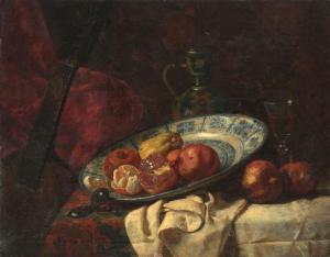 de GRANDCHAMP Victor 1822-1869,Luth et assiette de fruits sur un entable,1854,Cornette de Saint Cyr 2017-05-23
