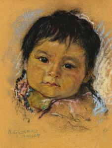 De GRANDMAISON Nicholas 1892-1978,Child with Blue Beads and Purple Scarf,1942,Levis CA 2024-03-09