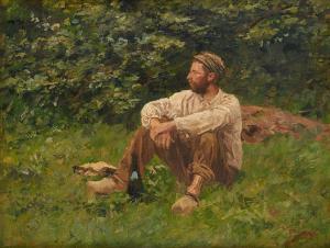 de GREEF Jean Baptiste 1852-1894,Paysan assis dans l\’herbe,Horta BE 2021-06-21