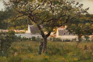 de GREEF Jean Baptiste 1852-1894,Verger au Rouge-Cloître avec paysan à l'ombre d'un,Horta 2024-04-22