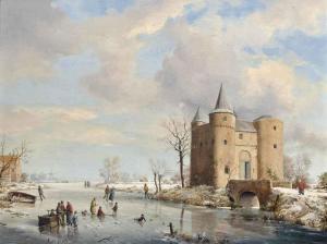DE GROOTE Anthony,A winter landscape with figures ice skating by a castle,Christie's GB 2014-11-25