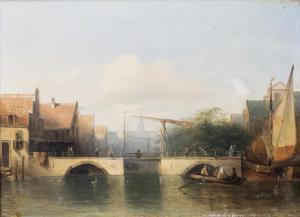 de HAAN Dirk 1832-1886,Kanal mit Zugbrücke in einer holländischen Stadt,Nagel DE 2019-02-27
