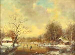 de HAAN Stephan 1957,ice skating on a frozen river,20th century,Ewbank Auctions GB 2020-12-10