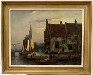 de HAAS HEMKEN Willem 1831-1911,Havengezicht bij de Hoofdtoren van Hoorn,Venduehuis NL 2016-07-13