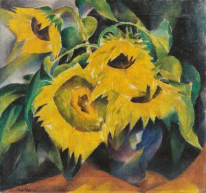 de HAER Adolf 1892-1945,Sunflowers in blue vase,c. 1920,Villa Grisebach DE 2021-12-03