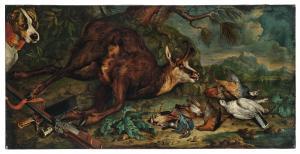 De HAMILTON Philipp Ferdinand 1664-1750,A hunting scene with a dog and game i,1737,Palais Dorotheum 2024-04-24